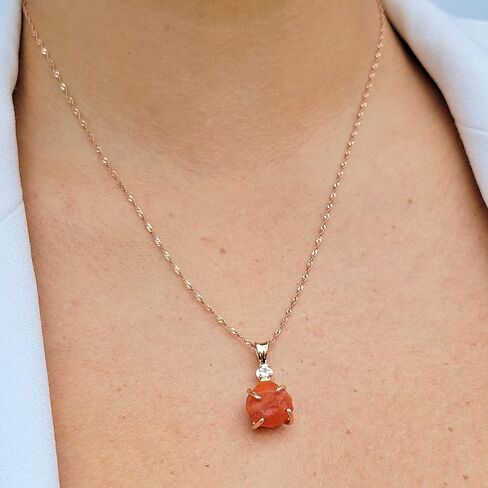Raw Gemstone Crystal Pendant Chain and Clear Quartz Necklace, Birthstone Gift for her, Mothers day, Christmas, Anniversary, Birthday Gift, Uniquelan Jewelry (Carnelian, rose-gold) in Saudi Arabia