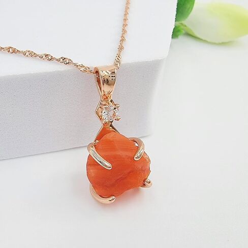 Raw Gemstone Crystal Pendant Chain and Clear Quartz Necklace, Birthstone Gift for her, Mothers day, Christmas, Anniversary, Birthday Gift, Uniquelan Jewelry (Carnelian, rose-gold) in Saudi Arabia