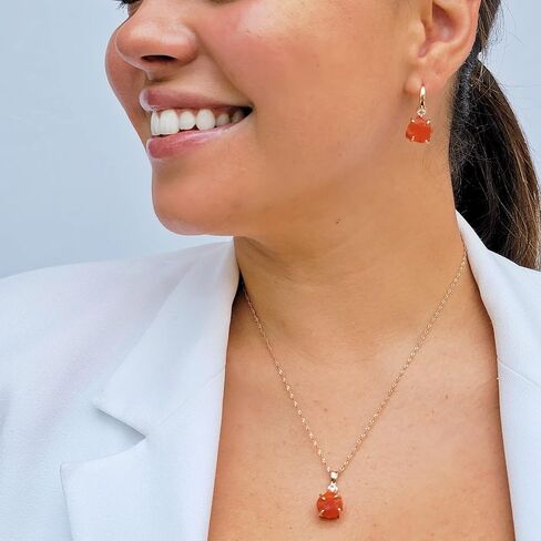 Raw Gemstone Crystal Pendant Chain and Clear Quartz Necklace, Birthstone Gift for her, Mothers day, Christmas, Anniversary, Birthday Gift, Uniquelan Jewelry (Carnelian, rose-gold) in Saudi Arabia