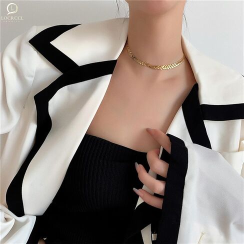 Flat Chevron Statement Necklace Airplane Leaf Two Layered Necklaces Gold Arrow Collarbone chain Necklace for Women Fashion Jewelry Gift (Gold) in Saudi Arabia