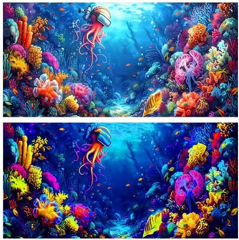 48X20IN Blacklight Ocean HD 3D Black Light Aquarium Background UV Reactive Octopus Background Terrarium Background with 10 EVA Double-Sided Tape with 10 EVA Double-Sided Tape in Saudi Arabia