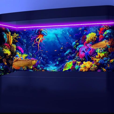 48X20IN Blacklight Ocean HD 3D Black Light Aquarium Background UV Reactive Octopus Background Terrarium Background with 10 EVA Double-Sided Tape with 10 EVA Double-Sided Tape in Saudi Arabia