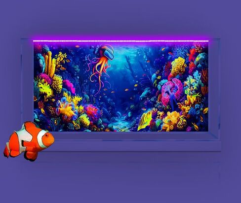 48X20IN Blacklight Ocean HD 3D Black Light Aquarium Background UV Reactive Octopus Background Terrarium Background with 10 EVA Double-Sided Tape with 10 EVA Double-Sided Tape in Saudi Arabia