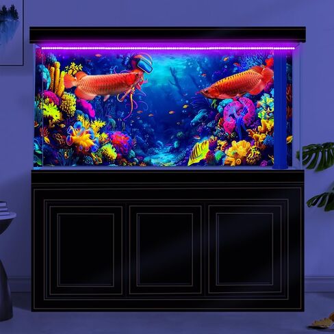 48X20IN Blacklight Ocean HD 3D Black Light Aquarium Background UV Reactive Octopus Background Terrarium Background with 10 EVA Double-Sided Tape with 10 EVA Double-Sided Tape in Saudi Arabia