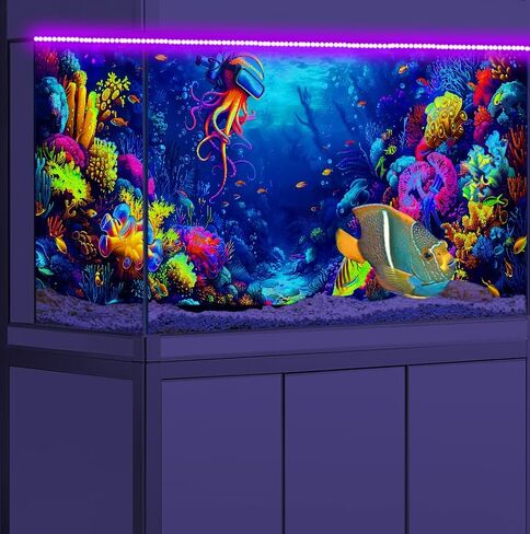 48X20IN Blacklight Ocean HD 3D Black Light Aquarium Background UV Reactive Octopus Background Terrarium Background with 10 EVA Double-Sided Tape with 10 EVA Double-Sided Tape in Saudi Arabia
