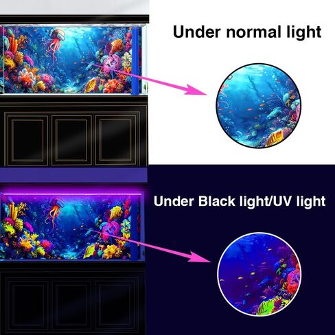 48X20IN Blacklight Ocean HD 3D Black Light Aquarium Background UV Reactive Octopus Background Terrarium Background with 10 EVA Double-Sided Tape with 10 EVA Double-Sided Tape in Saudi Arabia