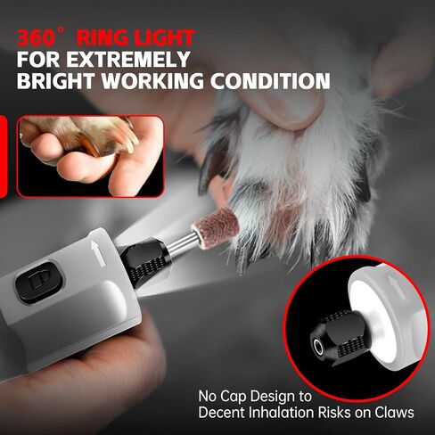 Dog Nail Grinder - Rechargeable Pet Nail Grinder, Electric Upgraded 5 Speed w LED Lights Cordless Dog Nail Trimmer Kit, 40 Accessories Pet Dog Claw Care Kit for Dogs Cats and Small Medium Animals Grey in Saudi Arabia