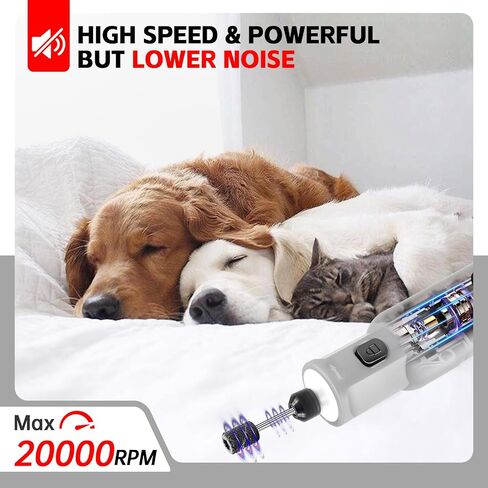 Dog Nail Grinder - Rechargeable Pet Nail Grinder, Electric Upgraded 5 Speed w LED Lights Cordless Dog Nail Trimmer Kit, 40 Accessories Pet Dog Claw Care Kit for Dogs Cats and Small Medium Animals Grey in Saudi Arabia