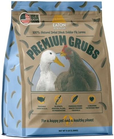 EATON PET AND PASTURE Premium Grubs, USA Grown Dried Black Soldier Fly Larvae, High Calcium Treat for Chickens, Ducks, Wild Birds (5 LB) in Saudi Arabia