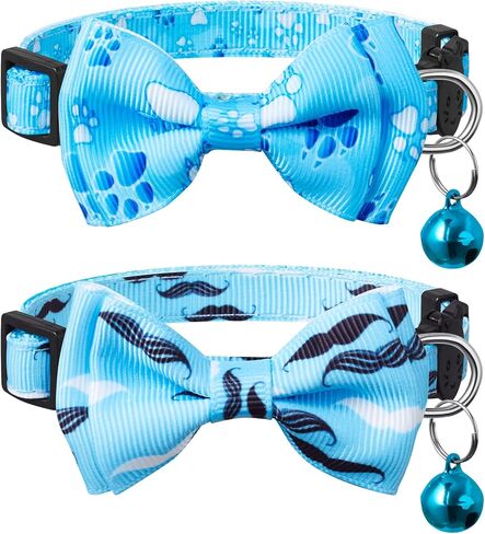 2 Pack Breakaway Cat Collars with Bow Tie and Bell,Cute Pet Kitten Collar for Girl Boy Cats,Adjustable 7-12inch(Style 2) in Saudi Arabia