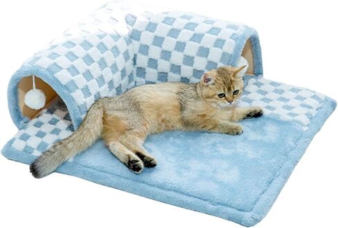 Cat Tunnel Bed for Indoor Cats, Play Tunnel and Cute Cat Bed, Cat Cave Cat Play Tunnel with Hanging Toy Balls, Detachable & Washable, Great Gift for Small Pets (27.5 Inch, Grey) in Saudi Arabia