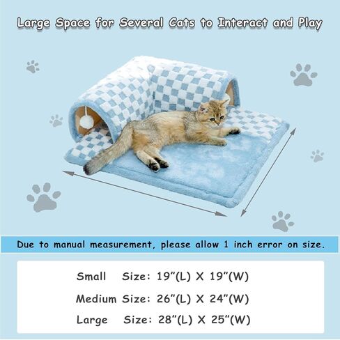 Cat Tunnel Bed for Indoor Cats, Play Tunnel and Cute Cat Bed, Cat Cave Cat Play Tunnel with Hanging Toy Balls, Detachable & Washable, Great Gift for Small Pets (27.5 Inch, Grey) in Saudi Arabia