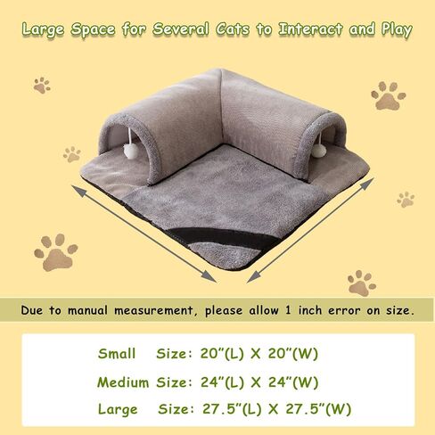Cat Tunnel Bed for Indoor Cats, Play Tunnel and Cute Cat Bed, Cat Cave Cat Play Tunnel with Hanging Toy Balls, Detachable & Washable, Great Gift for Small Pets (27.5 Inch, Grey) in Saudi Arabia
