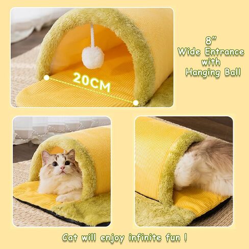 Cat Tunnel Bed for Indoor Cats, Play Tunnel and Cute Cat Bed, Cat Cave Cat Play Tunnel with Hanging Toy Balls, Detachable & Washable, Great Gift for Small Pets (27.5 Inch, Grey) in Saudi Arabia