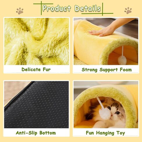 Cat Tunnel Bed for Indoor Cats, Play Tunnel and Cute Cat Bed, Cat Cave Cat Play Tunnel with Hanging Toy Balls, Detachable & Washable, Great Gift for Small Pets (27.5 Inch, Grey) in Saudi Arabia