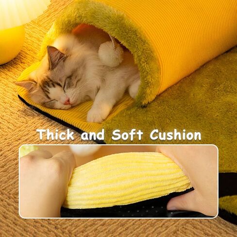 Cat Tunnel Bed for Indoor Cats, Play Tunnel and Cute Cat Bed, Cat Cave Cat Play Tunnel with Hanging Toy Balls, Detachable & Washable, Great Gift for Small Pets (27.5 Inch, Grey) in Saudi Arabia