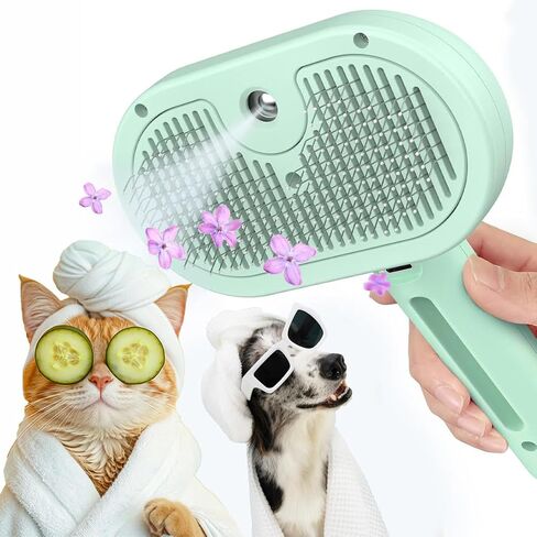 Cat Steam Brush 2024 NEW- Steamy Cat Dog Brush with Release Button and Cool Mist, 3 In 1 Water Brush for Indoor Cat and Dog, Steam Pet Brush for Shedding, Pet Hair Removal Comb with Water Tank (White) in Saudi Arabia