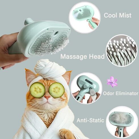 Cat Steam Brush 2024 NEW- Steamy Cat Dog Brush with Release Button and Cool Mist, 3 In 1 Water Brush for Indoor Cat and Dog, Steam Pet Brush for Shedding, Pet Hair Removal Comb with Water Tank (White) in Saudi Arabia