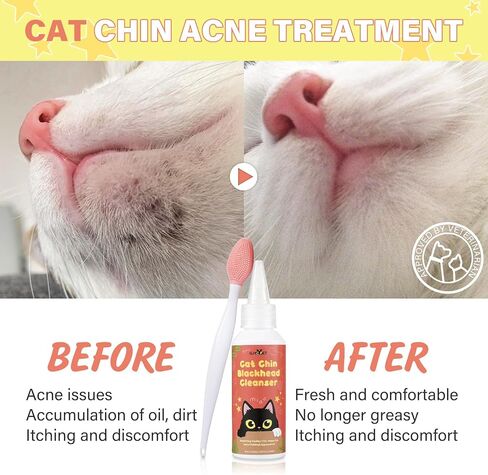 Cat Chin Care Kit: Blackhead Cleanser & Clean Brush Combo - Gentle Skincare for Feline Chin Acne Relief & Clearer Skin, 2.03(fl oz) in Saudi Arabia