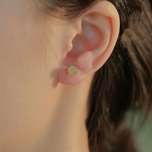 Jade Stud Earrings for Women Girls Handmade 18k Gold Post Earrings for Sensitive Ears Crystal Stud Earrings, 8mm Green Jade Earrings, Handmade Good Luck Stud Earrings Jewelry Gifts (8mm, Light Green) in Saudi Arabia