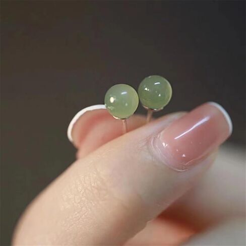 Jade Stud Earrings for Women Girls Handmade 18k Gold Post Earrings for Sensitive Ears Crystal Stud Earrings, 8mm Green Jade Earrings, Handmade Good Luck Stud Earrings Jewelry Gifts (8mm, Light Green) in Saudi Arabia