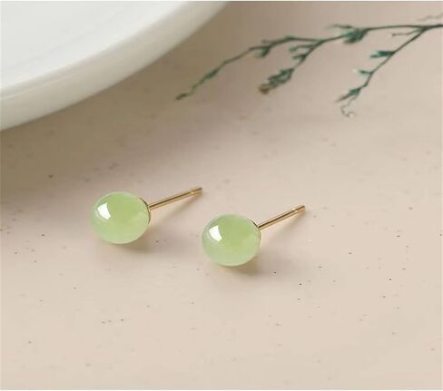 Jade Stud Earrings for Women Girls Handmade 18k Gold Post Earrings for Sensitive Ears Crystal Stud Earrings, 8mm Green Jade Earrings, Handmade Good Luck Stud Earrings Jewelry Gifts (8mm, Light Green) in Saudi Arabia