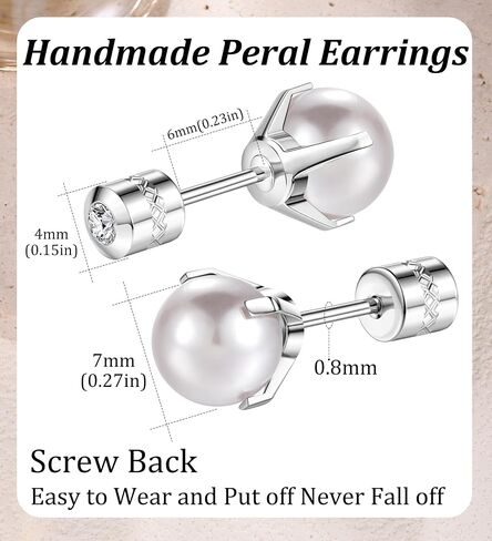 14k Gold Plated Pearl Earrings for Women Girls Surgical Steel Hypoallergenic Pearl Cartilage Earrings Handmade Nap Earrings Silver 7mm in Saudi Arabia