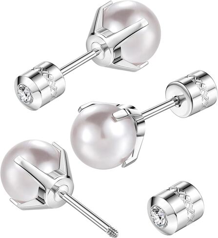 14k Gold Plated Pearl Earrings for Women Girls Surgical Steel Hypoallergenic Pearl Cartilage Earrings Handmade Nap Earrings Silver 7mm in Saudi Arabia