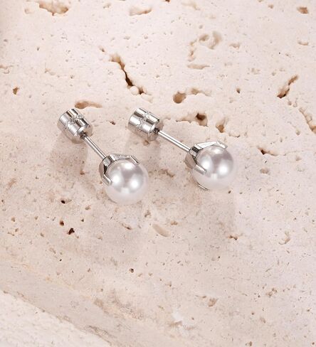 14k Gold Plated Pearl Earrings for Women Girls Surgical Steel Hypoallergenic Pearl Cartilage Earrings Handmade Nap Earrings Silver 7mm in Saudi Arabia
