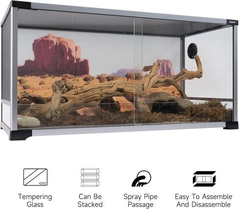 30 جالون خزان الزواحف الزجاجي تررم الزواحف، خزان التنين الملتحي مع التهوية العلوية، حاوية خزان الثعبان للسانكس، التنين الملتحي، أبو بريص الفهد 31''x15''x13'' in Kuwait