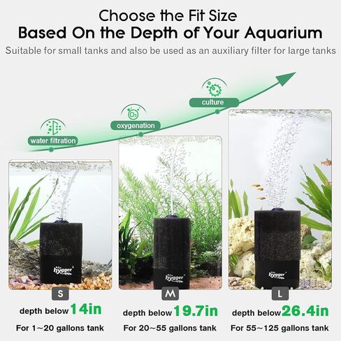 hygger Aquarium Sponge Filter, 1~20 Gallon Small Fish Tank Filter for Breeding Fry Shrimp Snails Betta Air-Powered Filter with Reusable Biochemical Ball & Spare Sponge Foam Filter in Saudi Arabia