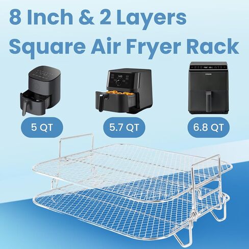 8 inch Square Air Fryer Rack, Lancisism 2 Layers Stainless Steel Dehydrator Rack Grill Square Air Fryer Accessories-8.27×8.27×3.6inch in Saudi Arabia
