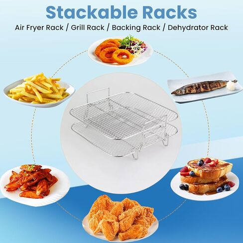 8 inch Square Air Fryer Rack, Lancisism 2 Layers Stainless Steel Dehydrator Rack Grill Square Air Fryer Accessories-8.27×8.27×3.6inch in Saudi Arabia