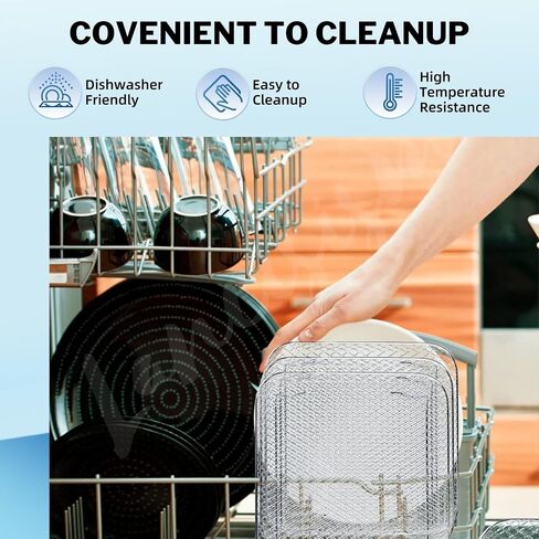 8 inch Square Air Fryer Rack, Lancisism 2 Layers Stainless Steel Dehydrator Rack Grill Square Air Fryer Accessories-8.27×8.27×3.6inch in Saudi Arabia