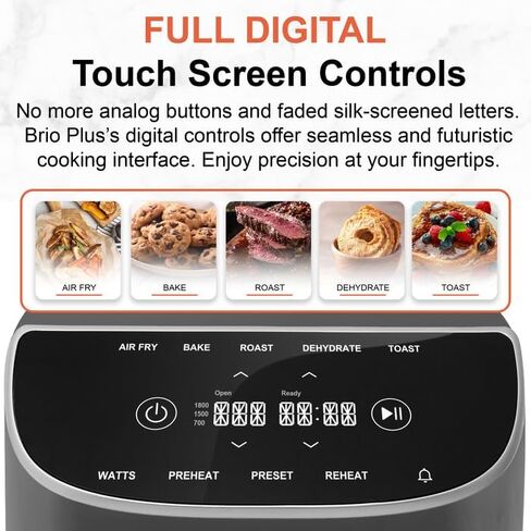 Nuwave 8QT Brio Air Fryer Plus Black, Digital LED Touch Screen with Cool White Display, 50°F~400°F in Precise 5°, 3 Wattage Alternatives, 5 Cook Functions, 50 Memory, PFAS Free, New & Improved in Saudi Arabia