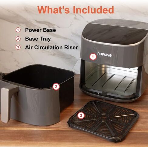 Nuwave 8QT Brio Air Fryer Plus Black, Digital LED Touch Screen with Cool White Display, 50°F~400°F in Precise 5°, 3 Wattage Alternatives, 5 Cook Functions, 50 Memory, PFAS Free, New & Improved in Saudi Arabia