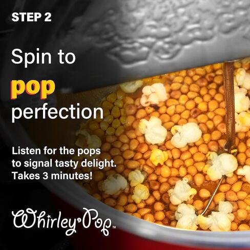 صانع الفشار الأصلي من Whirley Pop - بوبر الفشار بسعة 6 لتر مع خمس مجموعات فرقعة، وعاء الفشار من الألومنيوم مع تروس من النايلون، صانع الفشار العلوي من واباش فالي فارمز، مقلاة الفشار (أحمر) in Saudi Arabia
