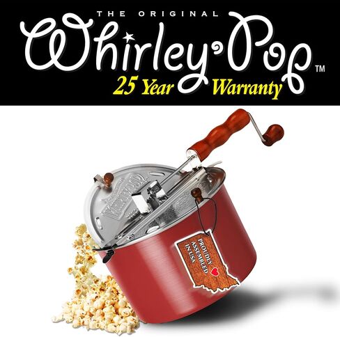 صانع الفشار الأصلي من Whirley Pop - بوبر الفشار بسعة 6 لتر مع خمس مجموعات فرقعة، وعاء الفشار من الألومنيوم مع تروس من النايلون، صانع الفشار العلوي من واباش فالي فارمز، مقلاة الفشار (أحمر) in Saudi Arabia