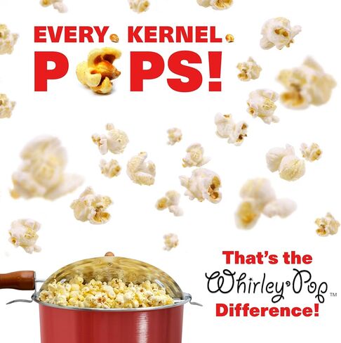 صانع الفشار الأصلي من Whirley Pop - بوبر الفشار بسعة 6 لتر مع خمس مجموعات فرقعة، وعاء الفشار من الألومنيوم مع تروس من النايلون، صانع الفشار العلوي من واباش فالي فارمز، مقلاة الفشار (أحمر) in Saudi Arabia