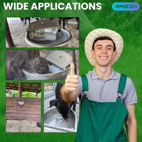 وعاء مياه الشرب التلقائي للحيوانات مع خرطوم أنبوب 39 بوصة (1/2 بوصة + 3/4 بوصة نهايات)، 2 صمامات عائمة، 2 مسمار توسيع، شريط خام، 304 من الفولاذ المقاوم للصدأ للكلاب والحصان والماعز والبقرة (مع فتحة تصريف) in Kuwait