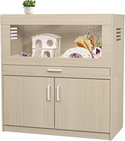 2-Tier Wooden Hamster Cage Mice and Rat Cage Small Animals Hutch with Openable Top,Independent Storage Shelf Wooden Guinea Pig House Habitat Playpen with Ramp,Hideout,Platform,Pull Out Tray in Saudi Arabia