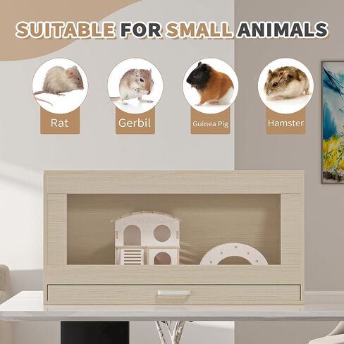 2-Tier Wooden Hamster Cage Mice and Rat Cage Small Animals Hutch with Openable Top,Independent Storage Shelf Wooden Guinea Pig House Habitat Playpen with Ramp,Hideout,Platform,Pull Out Tray in Saudi Arabia