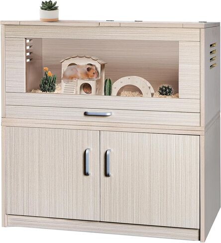 2-Tier Wooden Hamster Cage Mice and Rat Cage Small Animals Hutch with Openable Top,Independent Storage Shelf Wooden Guinea Pig House Habitat Playpen with Ramp,Hideout,Platform,Pull Out Tray in Saudi Arabia