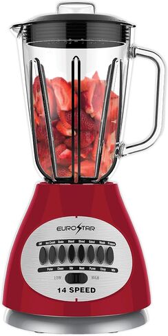EUROSTAR 450W 14-Speed Glass Jar Blender (RED) in Saudi Arabia