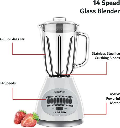 EUROSTAR 450W 14-Speed Glass Jar Blender (RED) in Saudi Arabia