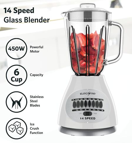 EUROSTAR 450W 14-Speed Glass Jar Blender (RED) in Saudi Arabia