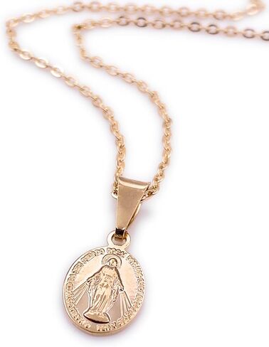 SIFRIMANIA 18K Gold Plated Miraculous Medal Necklaces for Women Petite Lady of Grace Pendant Chain (Oval) in Saudi Arabia
