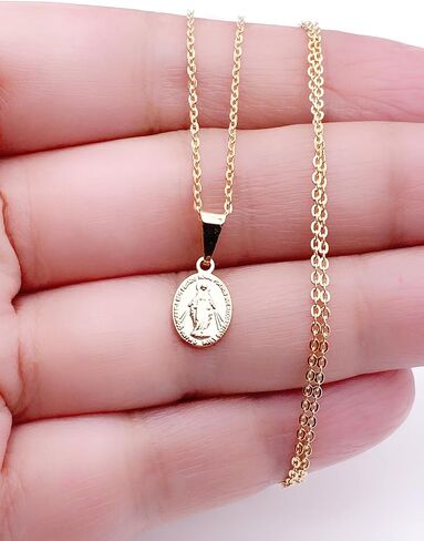 SIFRIMANIA 18K Gold Plated Miraculous Medal Necklaces for Women Petite Lady of Grace Pendant Chain (Oval) in Saudi Arabia