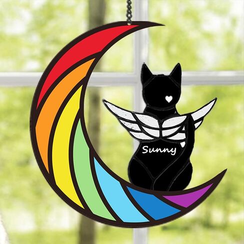 Cat Memorial Gift for Loss of Cat-Pet Remembrance Sympathy Ornament Personalized Date Name Pattern Angel Cat on Moon Gifts for Cat Lovers in Saudi Arabia