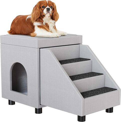 DWVO Foldable Dog Stairs for Small Dogs, Cat Window Perch with Stairs, Dog Steps for High Bed and Couch Hold Up to 230 lbs, Multi-Purpose Pet Bunk Bed with Mats for Puppy, Cats, Grey in Saudi Arabia